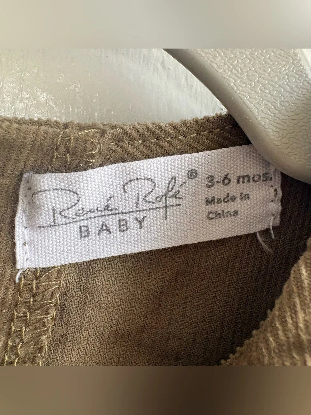 René Rofé Baby Girls 3-6M Olive Sleeveless Floral Corduroy Dress Embroidered